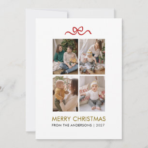 Cartão De Festividades Natal Feliz Minimalista Fita Vermelha 4 Fotos