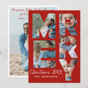 Cartão De Festividades Natal Feliz Moderno 6 Fotos  Fundo Vermelho