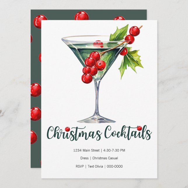 Cartão De Festividades Natal feriado com Vidro e Berries (Frente/Verso)