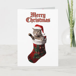 Cartão De Festividades Natal Férias Gatinho Cinza Listrado Fofo