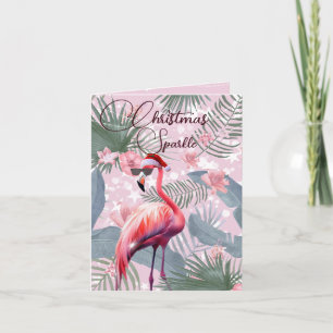 Cartão De Festividades Natal Flamingo Tropical Lights Saudação