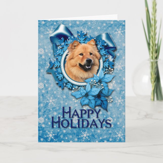 Cartão De Festividades Natal - Floco de Neve Azul - Chow Chow - Cinny (Frente)