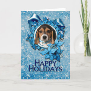 Cartão De Festividades Natal - floco de neve azul - filhote de cachorro