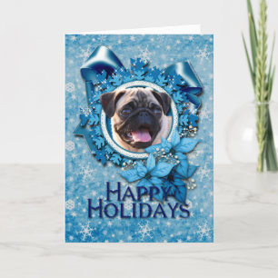 Cartão De Festividades Natal - Floco de Neve Azul - Pug