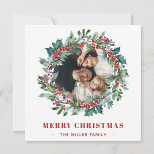 Cartão De Festividades Natal Floral Holly e bagas wreath 2 Fotos