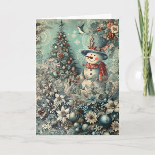 Cartão De Festividades Natal Floral Homemem de Neve Festivo Inspirado em 