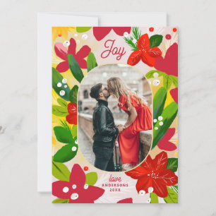 Cartão De Festividades Natal Floral Joy   Foto Botânica Brilhante