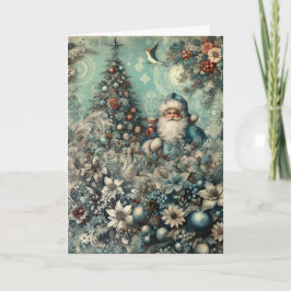 Cartão De Festividades Natal Floral Papai Noel Festivo Inspirado em Vinta