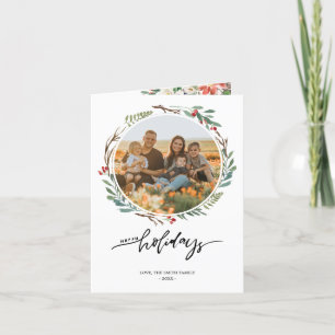 Cartão De Festividades Natal Floral Wreath Season Saudações 2 Foto