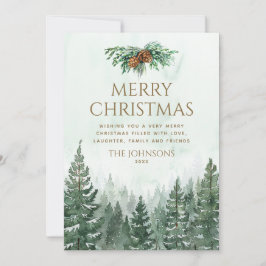 Cartão De Festividades Natal Floresta de Pinheiro Verde Aquarela Rústica