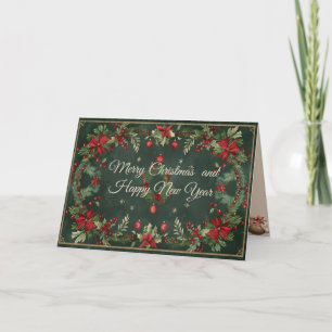 Cartão De Festividades Natal Folhagem de Inverno em Aquarela Botânica Ac