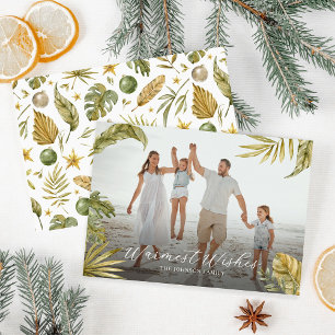 Cartão De Festividades Natal Foto Água-marinha Tropical Elegante