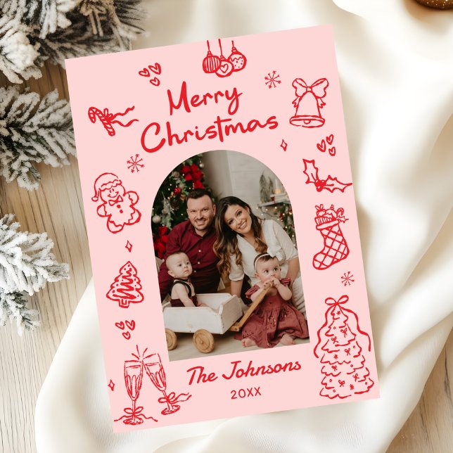 Cartão De Festividades Natal Foto Arco Desenhado à Mão Caprichoso (Criador carregado)