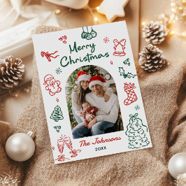 Cartão De Festividades Natal Foto Arco Desenhado à Mão Caprichoso