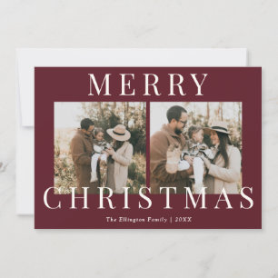 Cartão De Festividades Natal Foto Burgundy Moderno Elegante