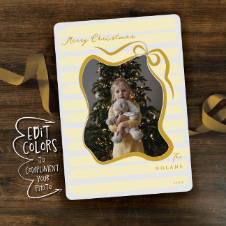 Cartão De Festividades Natal Foto Colorida com Laço Caprichoso e Listras