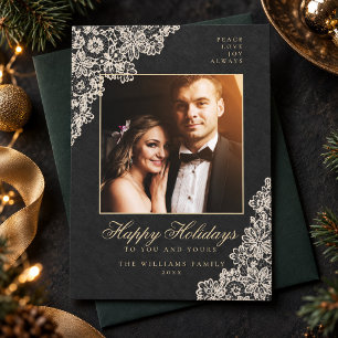 Cartão De Festividades Natal Foto da Família com Renda Preta de Carvão