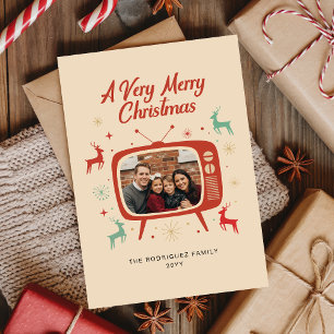 Cartão De Festividades Natal Foto de Família Vintage Meados do Século Ret