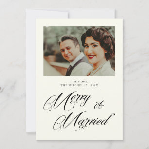 Cartão De Festividades Natal Foto de Recém-Casados Alegres e Modernos