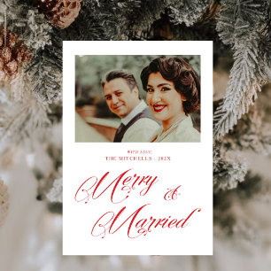 Cartão De Festividades Natal Foto de Recém-Casados Felizes Moderno
