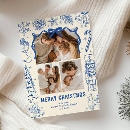 Cartão De Festividades Natal Foto Doodle Azul Divertido 3