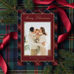 Cartão De Festividades Natal Foto Família Xadrez Clássico Elegante