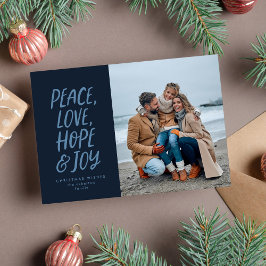 Cartão De Festividades Natal foto paz amor esperança alegria tipo marinha