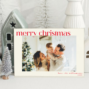 Cartão De Festividades Natal Foto Personalizada Simples Fofo Vermelho Mod