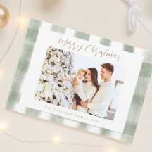 Natal Foto Personalizada Xadrez Gingham Verde Fofo