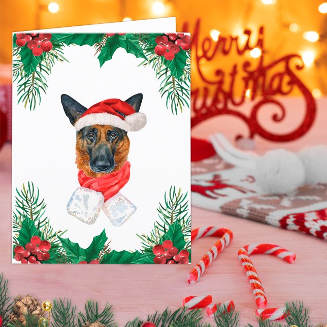 Cartão De Festividades Natal german shepherd Vermelho e Verde (Criador carregado)