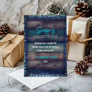 Cartão De Festividades Natal Glitter Azul Rústico Country