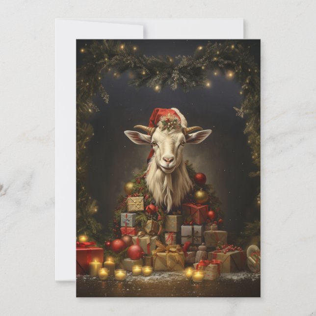 Cartão De Festividades Natal Goat Santa Claus (Frente)