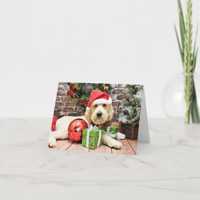 Cartão De Festividades Natal - GoldenDoodle - Gus (Frente)