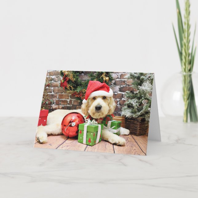 Cartão De Festividades Natal - GoldenDoodle - GUS (Frente)
