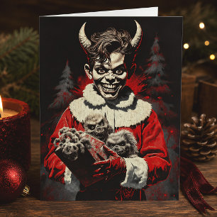 Cartão De Festividades Natal Gótico de Terror Papai Noel Demônio