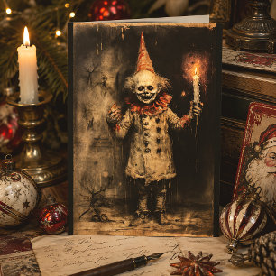 Cartão De Festividades Natal Gótico Palhaço Assustadoramente Vintage