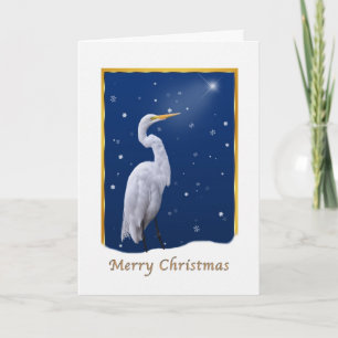 Cartão De Festividades Natal, grande pássaro do Egret, estrela, religios