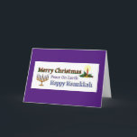 Cartão De Festividades Natal Hanukkah<br><div class="desc">Vela de Natal e Hanukkah Menorah com dentro de mensagem.</div>