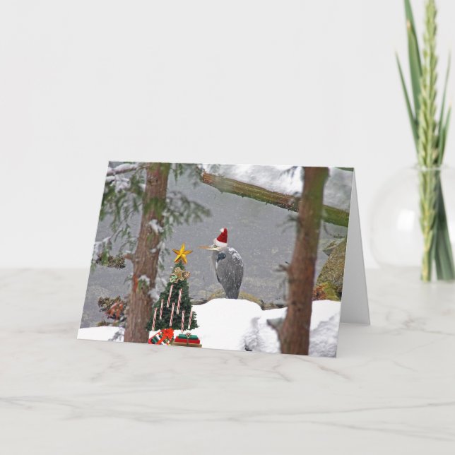 Cartão De Festividades Natal Heron na Foto da Neve (Frente)