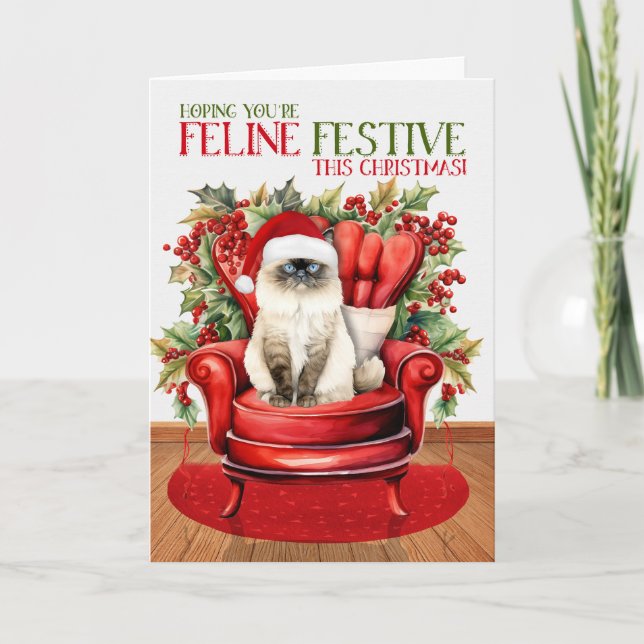 Cartão De Festividades Natal Himalaia Gato FELINE Festivo (Frente)