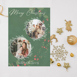 Cartão De Festividades Natal Holly Botanical Greenery 2 Marinho fotográfi