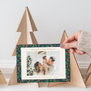 Cartão De Festividades Natal Holly Botanical Greenery Dois Marinhos Fotog