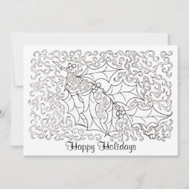 Cartão De Festividades Natal Holly Happy Holidays Card to Color