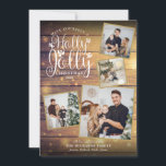 Cartão De Festividades Natal Holly Jolly Foto Collage Wood Rustic<br><div class="desc">Um elegante design de colagem de fotos Holly Jolly 4 para você personalizar com suas fotos favoritas emolduradas em ouro,  mensagem,  nomes e ano em um fundo de madeira rústica. As características inversas que caem flocos de neve num fundo de painéis de madeira correspondente. Projetado por Thisnotme©</div>