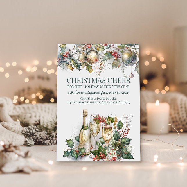 Cartão De Festividades Natal Holly Tradicional Anima Nova Casa (New Home Christmas Card from the Holiday Moving Announcements Collection 
by Darling & May)