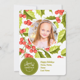 Cartão De Festividades Natal Holly | Uma foto| Feriado mínimo