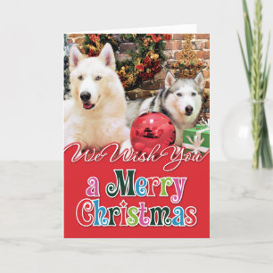 Cartão De Festividades Natal - Huskies Siberianos - Bailey e Katya
