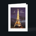 Cartão De Festividades Natal ilustrado torre Eiffel de Paris<br><div class="desc">Cumprimentos dos namorados do Twinkling de Paris,  com ilustração da torre Eiffel. Igualmente característica Notre Dame com a grinalda no interior,  ilustração do Natal da paisagem de Paris pelo judithchengart</div>