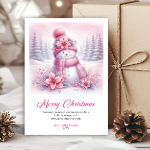 Cartão De Festividades Natal Infantil Boneco de Neve Rosa Caprichoso Edit