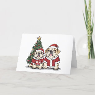 Cartão De Festividades Natal Inglês Buldogue Santa Hats